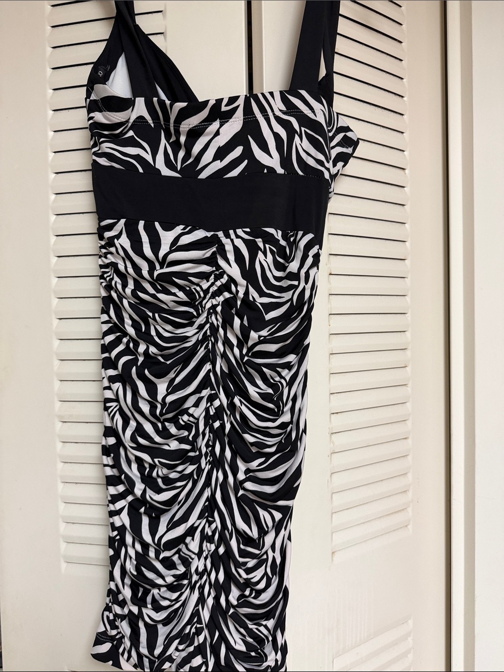 XOXO Black and White Zebra-Print Midi Dress with Waist Band - Picture 3 of 3